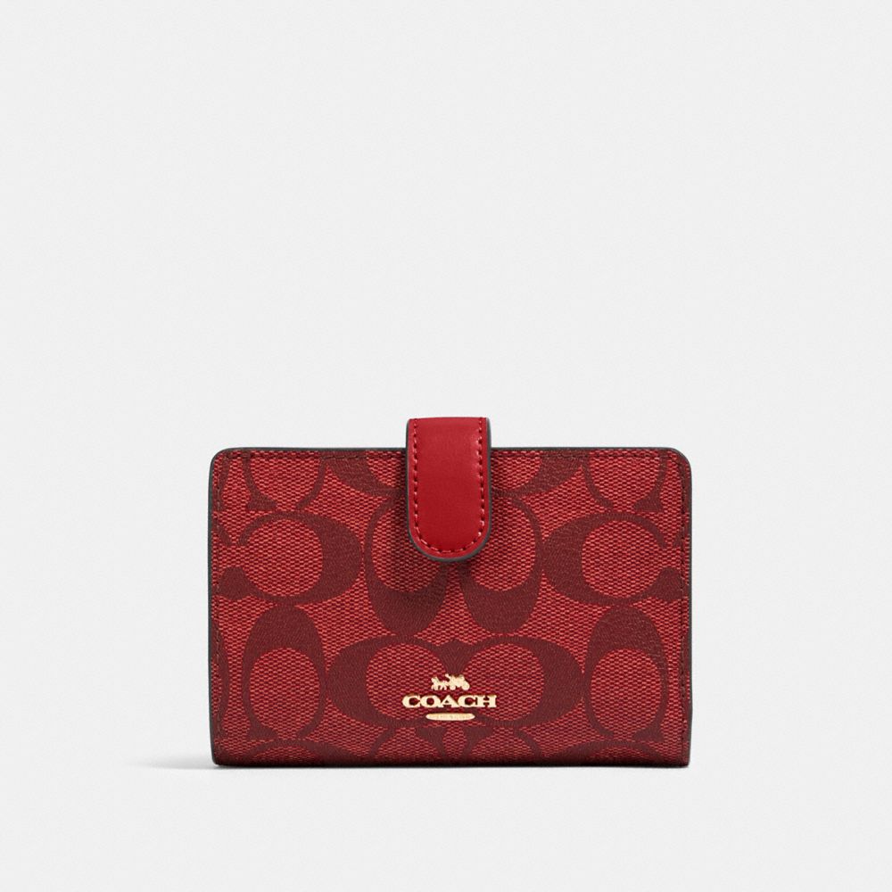 COACH MEDIUM CORNER ZIP WALLET IN SIGNATURE CANVAS - IM/1941 RED - 23553