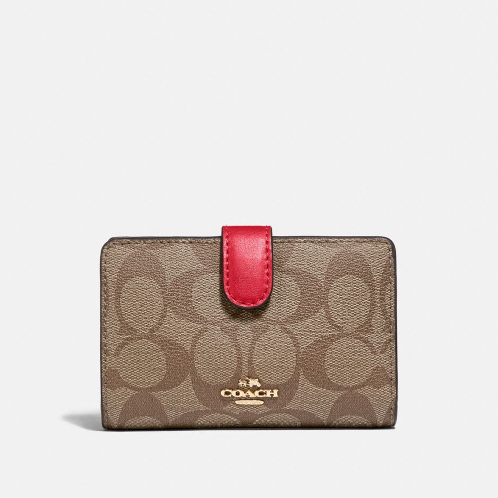 COACH 23553 Medium Corner Zip Wallet In Signature Canvas IM/KHAKI POPPY