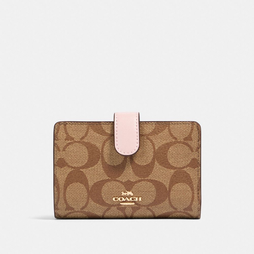 COACH 23553 MEDIUM CORNER ZIP WALLET IN SIGNATURE CANVAS IM/KHAKI BLOSSOM