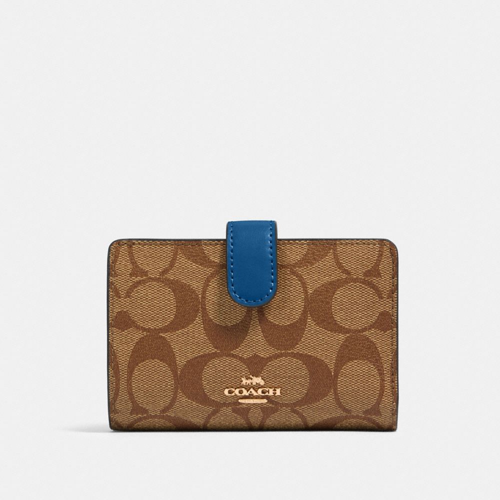 COACH 23553 - MEDIUM CORNER ZIP WALLET IN SIGNATURE CANVAS IM/KHAKI DEEP ATLANTIC