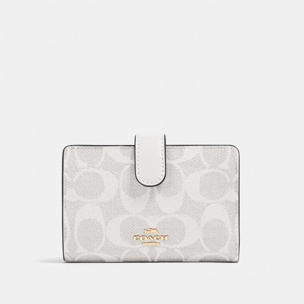 COACH 23553 Medium Corner Zip Wallet In Signature Canvas IM/CHALK/GLACIERWHITE