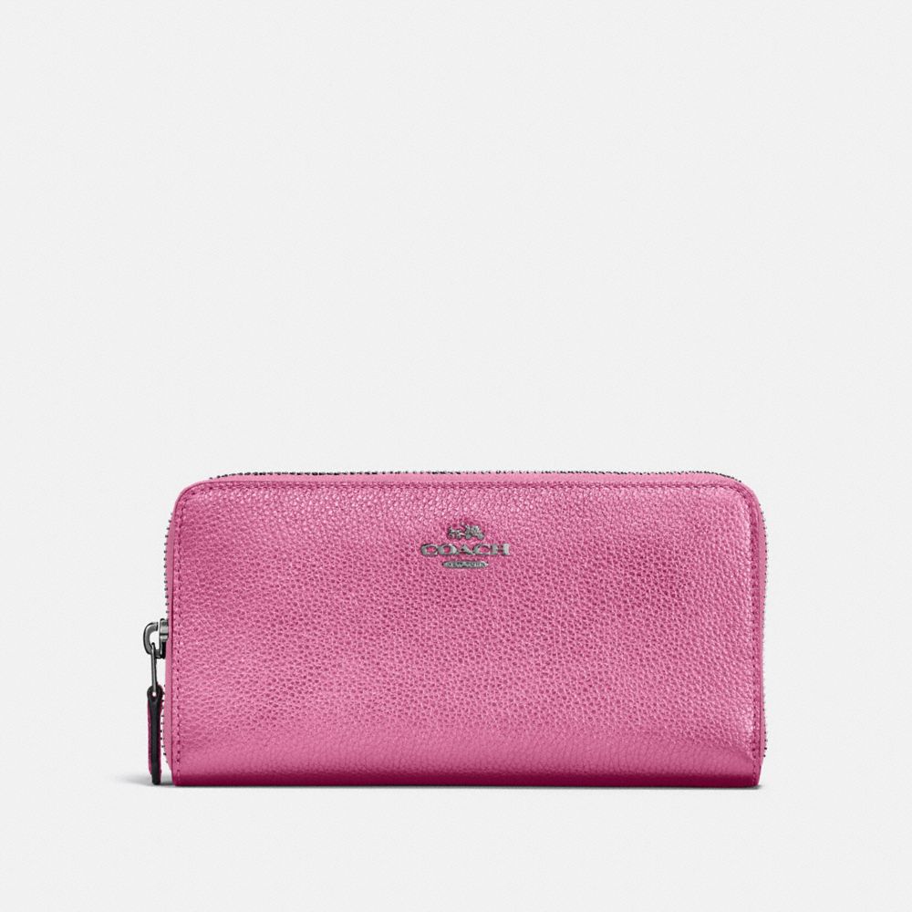 COACH ACCORDION ZIP WALLET - DARK GUNMETAL/METALLIC BLUSH - 23554