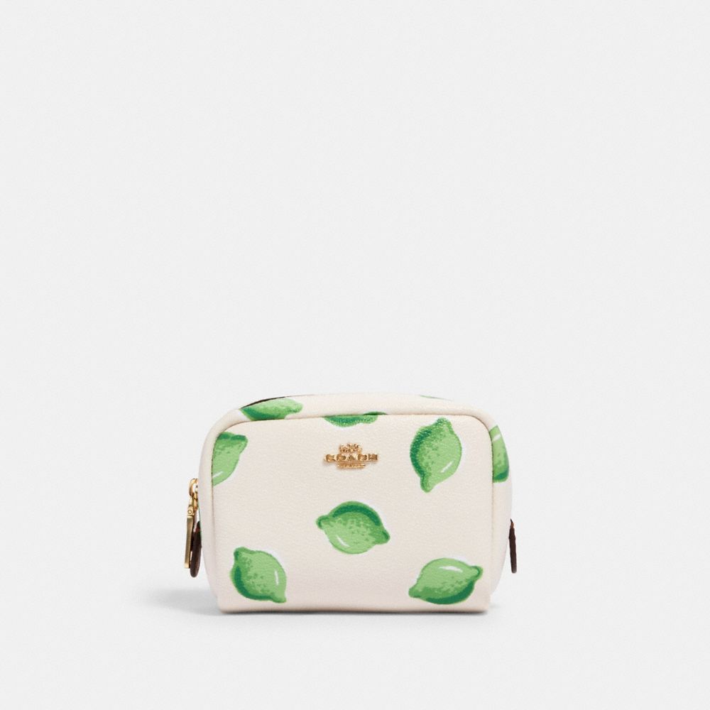 COACH MINI BOXY COSMETIC CASE WITH LIME PRINT - IM/CHALK GREEN MULTI - 2355