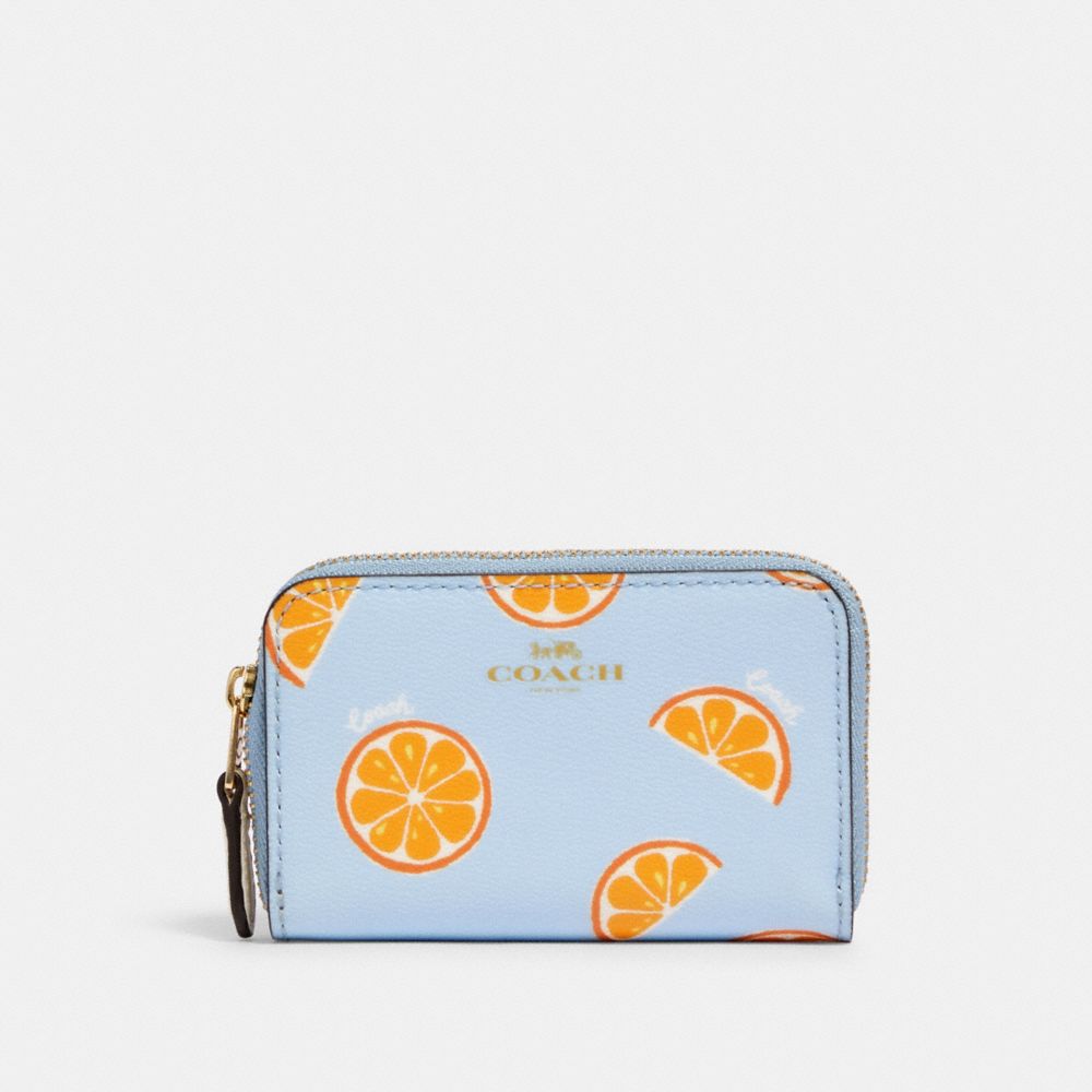 COACH 2360 Zip Around Coin Case With Orange Print IM/ORANGE/BLUE