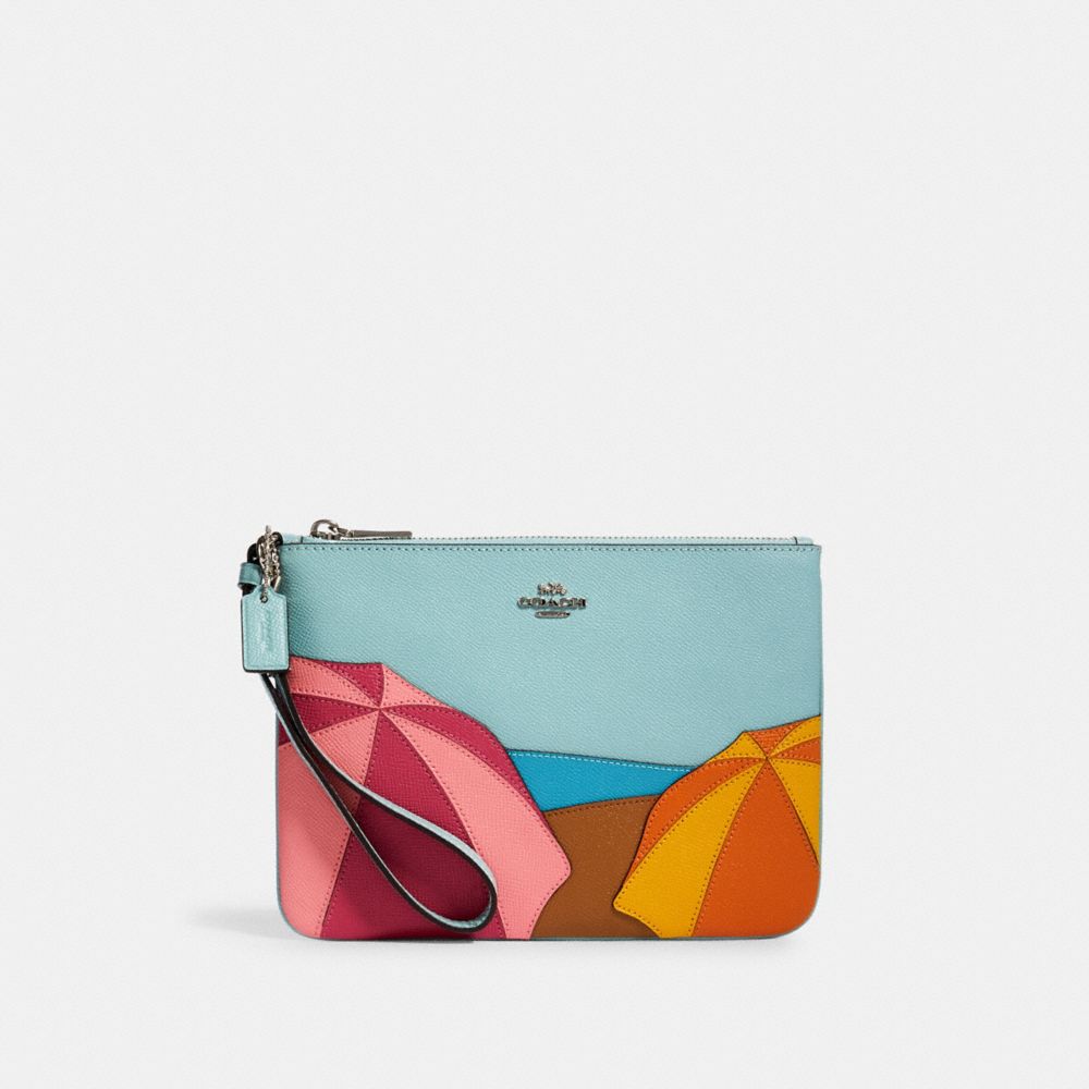 COACH GALLERY POUCH WITH UMBRELLA MOTIF - SV/AQUA MULTI - 2367