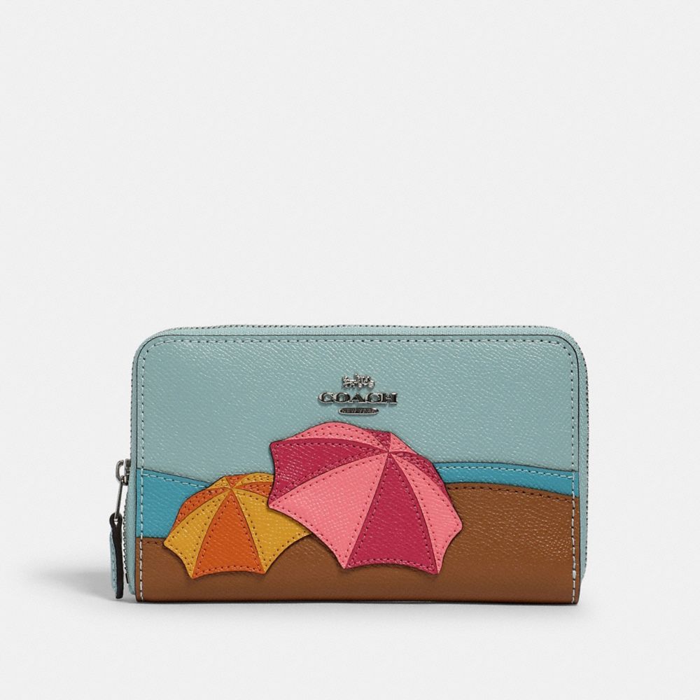 COACH 2369 MEDIUM ZIP AROUND WALLET WITH UMBRELLA MOTIF SV/AQUA MULTI