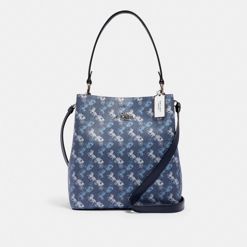 COACH 236 TOWN BUCKET BAG WITH HORSE AND CARRIAGE PRINT SV/INDIGO-PALE-BLUE-MULTI