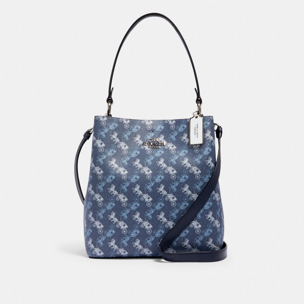 COACH 236 TOWN BUCKET BAG WITH HORSE AND CARRIAGE PRINT SV/INDIGO PALE BLUE MULTI