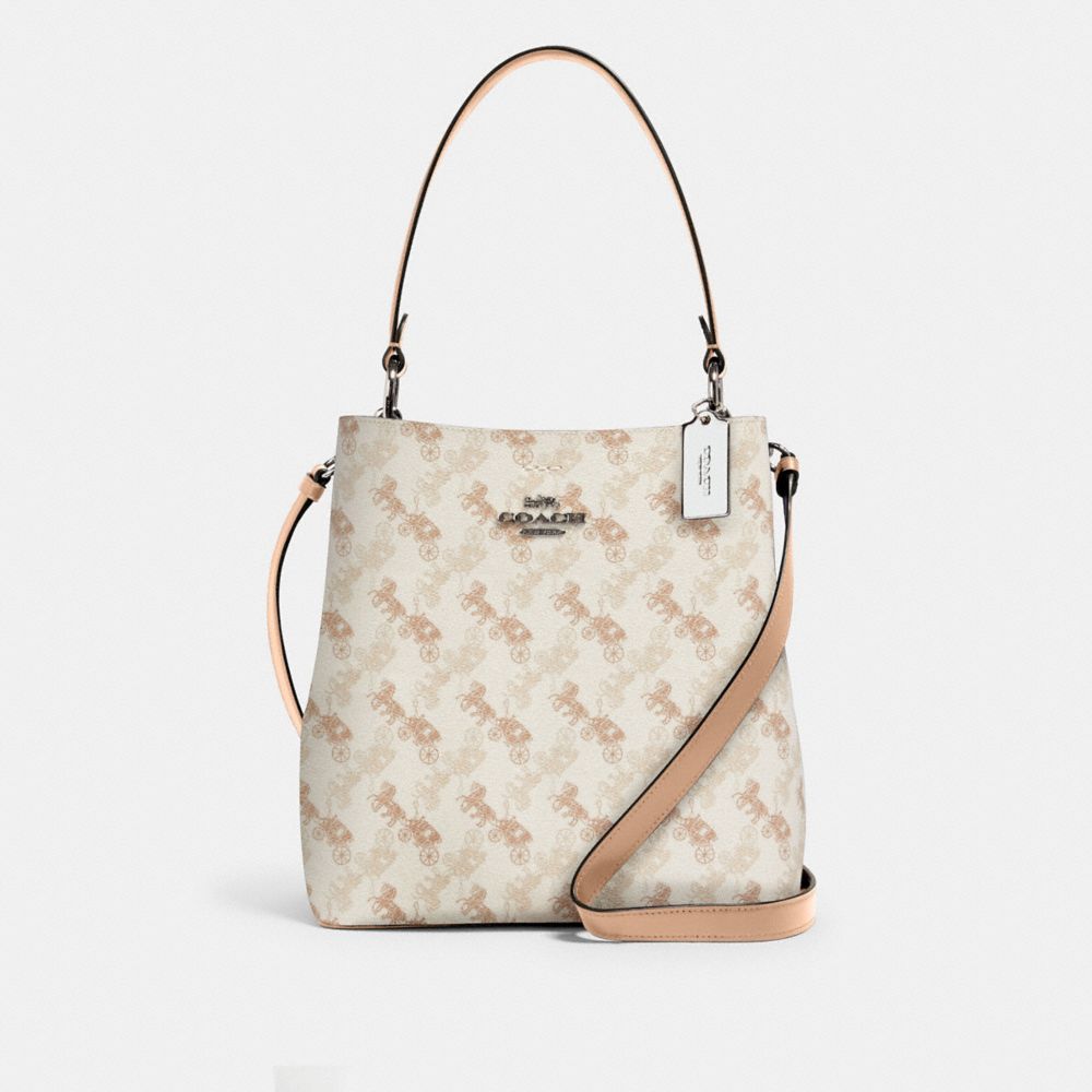 TOWN BUCKET BAG WITH HORSE AND CARRIAGE PRINT - 236 - SV/CREAM BEIGE MULTI