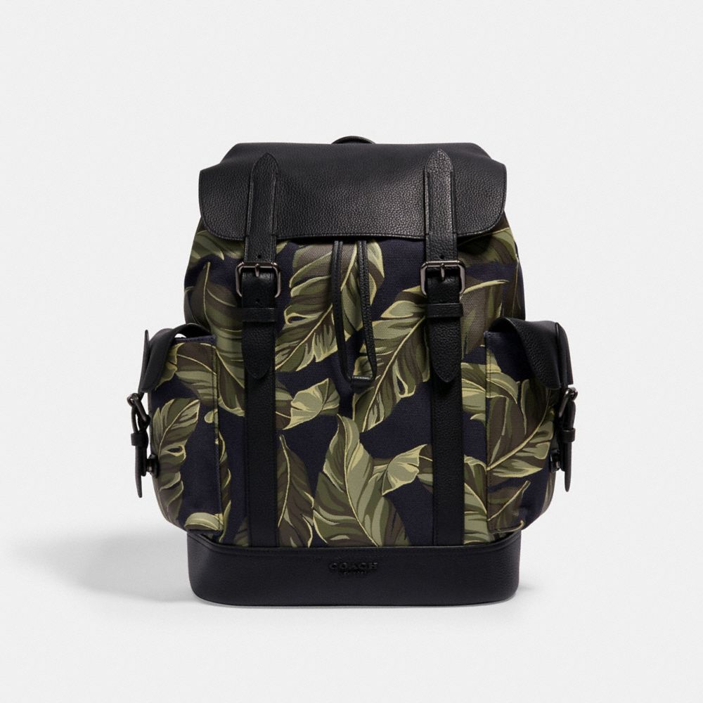 COACH 2387 HUDSON BACKPACK WITH BANANA LEAVES PRINT QB/NAVY-GREEN