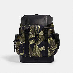 COACH 2387 Hudson Backpack With Banana Leaves Print QB/NAVY GREEN