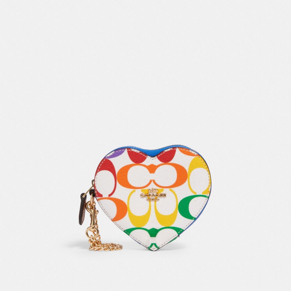 COACH HEART COIN CASE IN RAINBOW SIGNATURE CANVAS - IM/CHALK MULTI - 2399