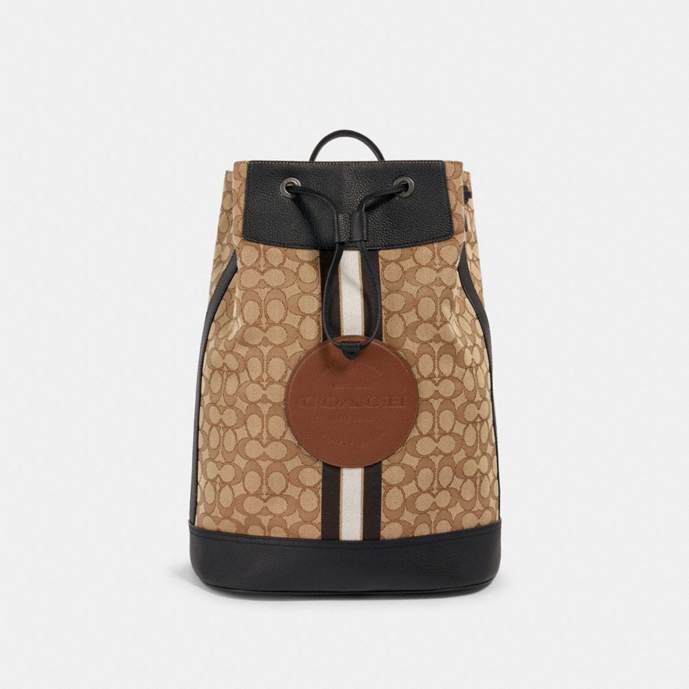 HUDSON DRAWSTRING CLOSURE BACKPACK IN SIGNATURE JACQUARD WITH STRIPE AND COACH PATCH - 2401 - QB/KHAKI MULTI