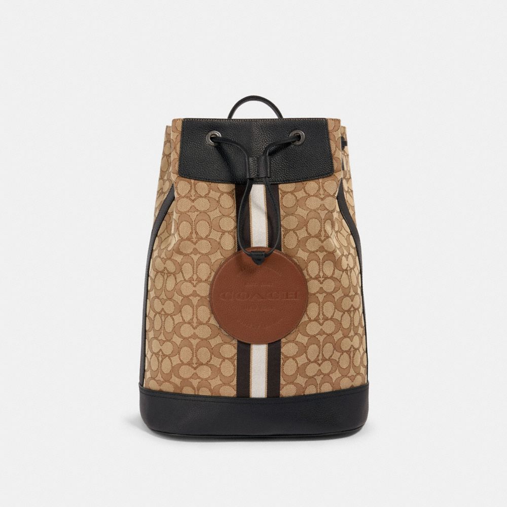 COACH 2401 - HUDSON DRAWSTRING CLOSURE BACKPACK IN SIGNATURE JACQUARD WITH STRIPE AND COACH PATCH QB/KHAKI MULTI