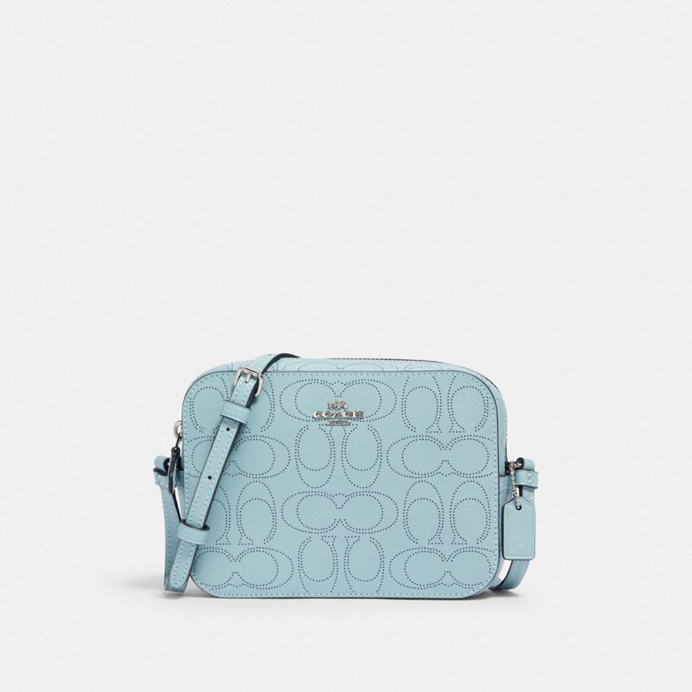 COACH 2403 MINI CAMERA BAG IN SIGNATURE LEATHER SV/SEAFOAM