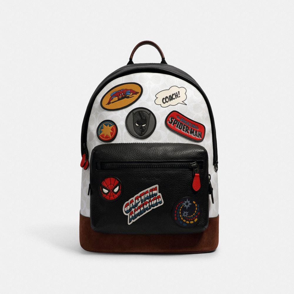 COACH â”‚ MARVEL WEST BACKPACK IN SIGNATURE CANVAS WITH PATCHES - 2406 - QB/CHALK MULTI
