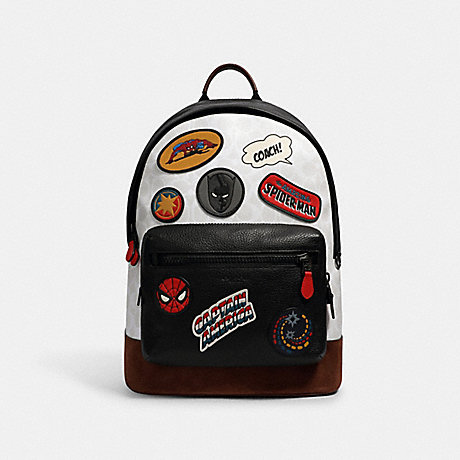COACH COACH â”‚ MARVEL WEST BACKPACK IN SIGNATURE CANVAS WITH PATCHES - QB/CHALK MULTI - 2406