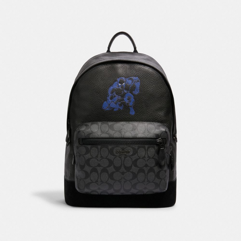 COACH â”‚ MARVEL WEST BACKPACK WITH SIGNATURE CANVAS DETAIL AND BLACK PANTHER - 2408 - QB/CHARCOAL BLACK