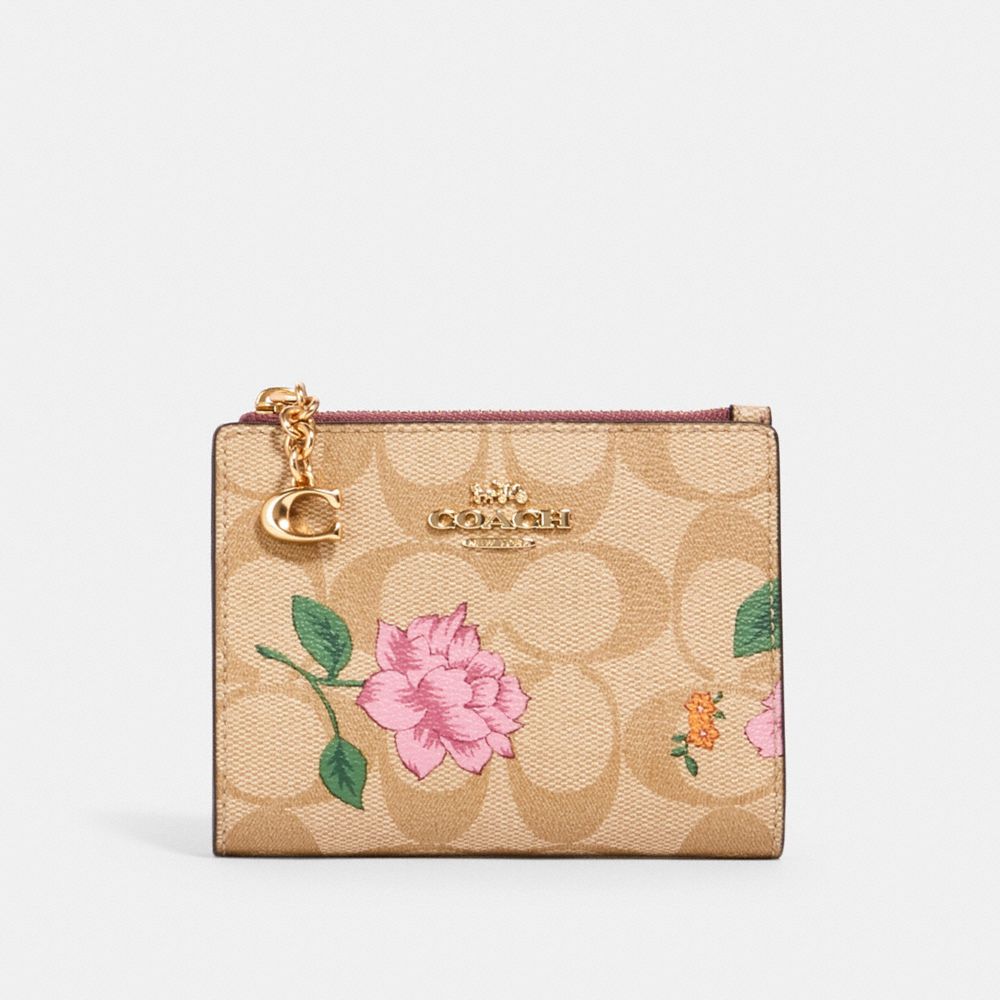 SNAP CARD CASE IN SIGNATURE CANVAS WITH PRAIRIE ROSE PRINT - IM/KHAKI MULTI - COACH 2413