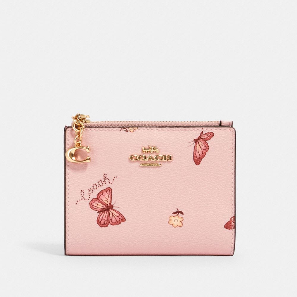 COACH SNAP CARD CASE WITH BUTTERFLY PRINT - IM/BLOSSOM/ PINK MULTI - 2414