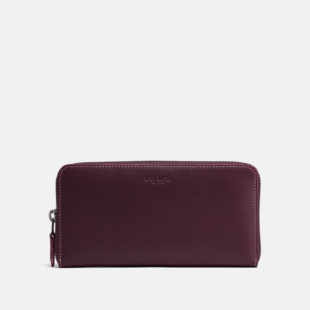 COACH ACCORDION ZIP WALLET - OXBLOOD/DARK GUNMETAL - 24377