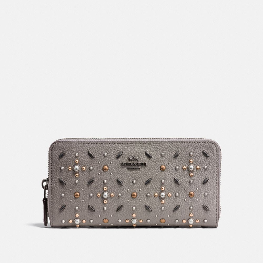 ACCORDION ZIP WALLET WITH PRAIRIE RIVETS - HEATHER GREY/DARK GUNMETAL - COACH 24411