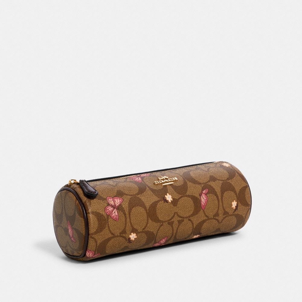 COACH MAKEUP BRUSH HOLDER IN SIGNATURE CANVAS WITH BUTTERFLY PRINT - IM/KHAKI PINK MULTI - 2459