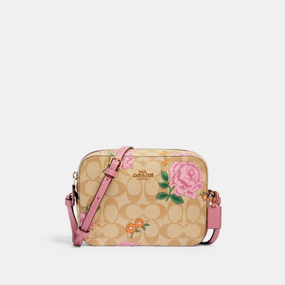 MINI CAMERA BAG IN SIGNATURE CANVAS WITH PRAIRIE ROSE PRINT - 2465 - IM/KHAKI MULTI