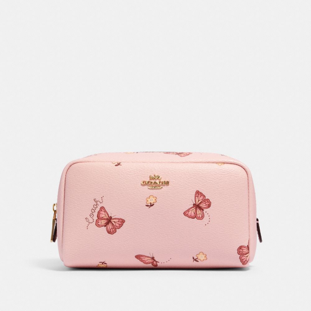 COACH 2470 Small Boxy Cosmetic Case With Butterfly Print IM/BLOSSOM/ PINK MULTI