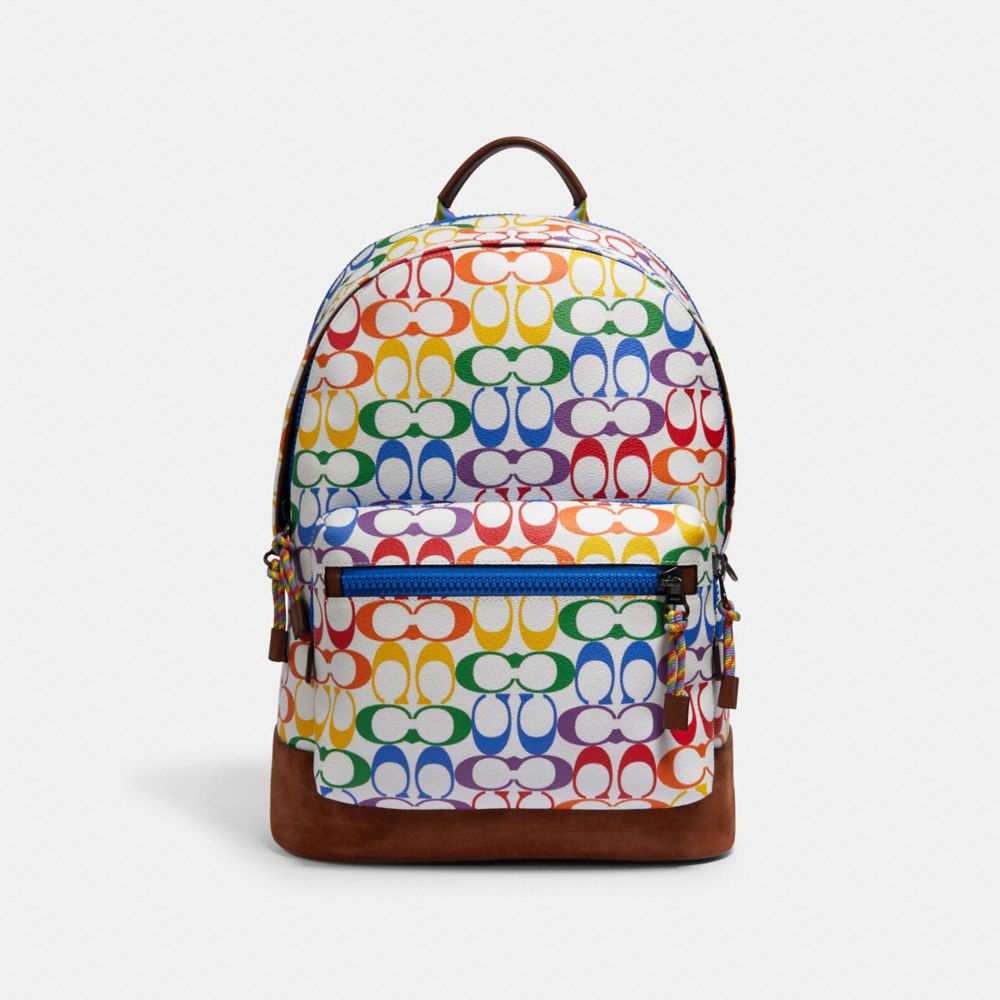 $169 WEST BACKPACK IN RAINBOW SIGNATURE CANVAS COACH 2471 QB/CHALK