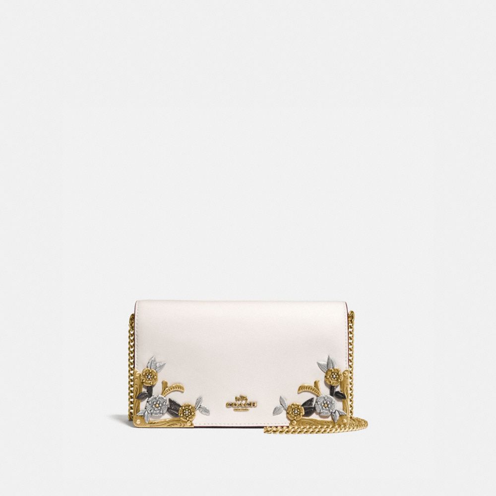 COACH 24909 Callie Foldover Chain Clutch With Metal Tea Rose OL/CHALK