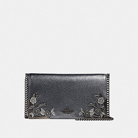 COACH CALLIE FOLDOVER CHAIN CLUTCH WITH METAL TEA ROSE - METALLIC GRAPHITE/PEWTER - 24909