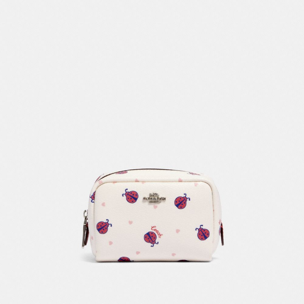 COACH 2492 Mini Boxy Cosmetic Case With Ladybug Print SV/CHALK/ RED MULTI