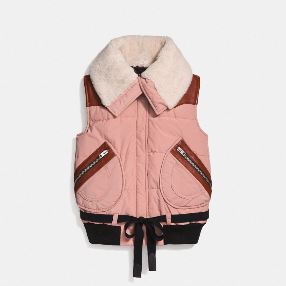 COACH PUFFER VEST WITH SHEARLING - DUSTY PINK - 25000