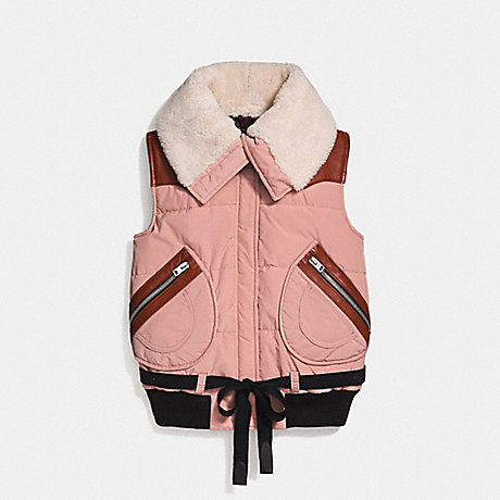 COACH 25000 PUFFER VEST WITH SHEARLING DUSTY PINK