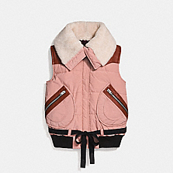 PUFFER VEST WITH SHEARLING - 25000 - DUSTY PINK