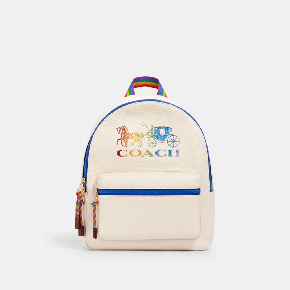MEDIUM CHARLIE BACKPACK WITH RAINBOW HORSE AND CARRIAGE - IM/CHALK MULTI - COACH 2500