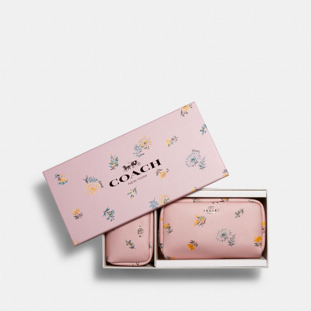 COACH 2516 - BOXED SMALL AND MINI BOXY COSMETIC CASE SET WITH DANDELION FLORAL PRINT SV/BLOSSOM MULTI