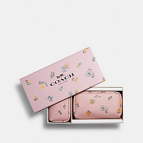 COACH 2516 BOXED SMALL AND MINI BOXY COSMETIC CASE SET WITH DANDELION FLORAL PRINT SV/BLOSSOM MULTI
