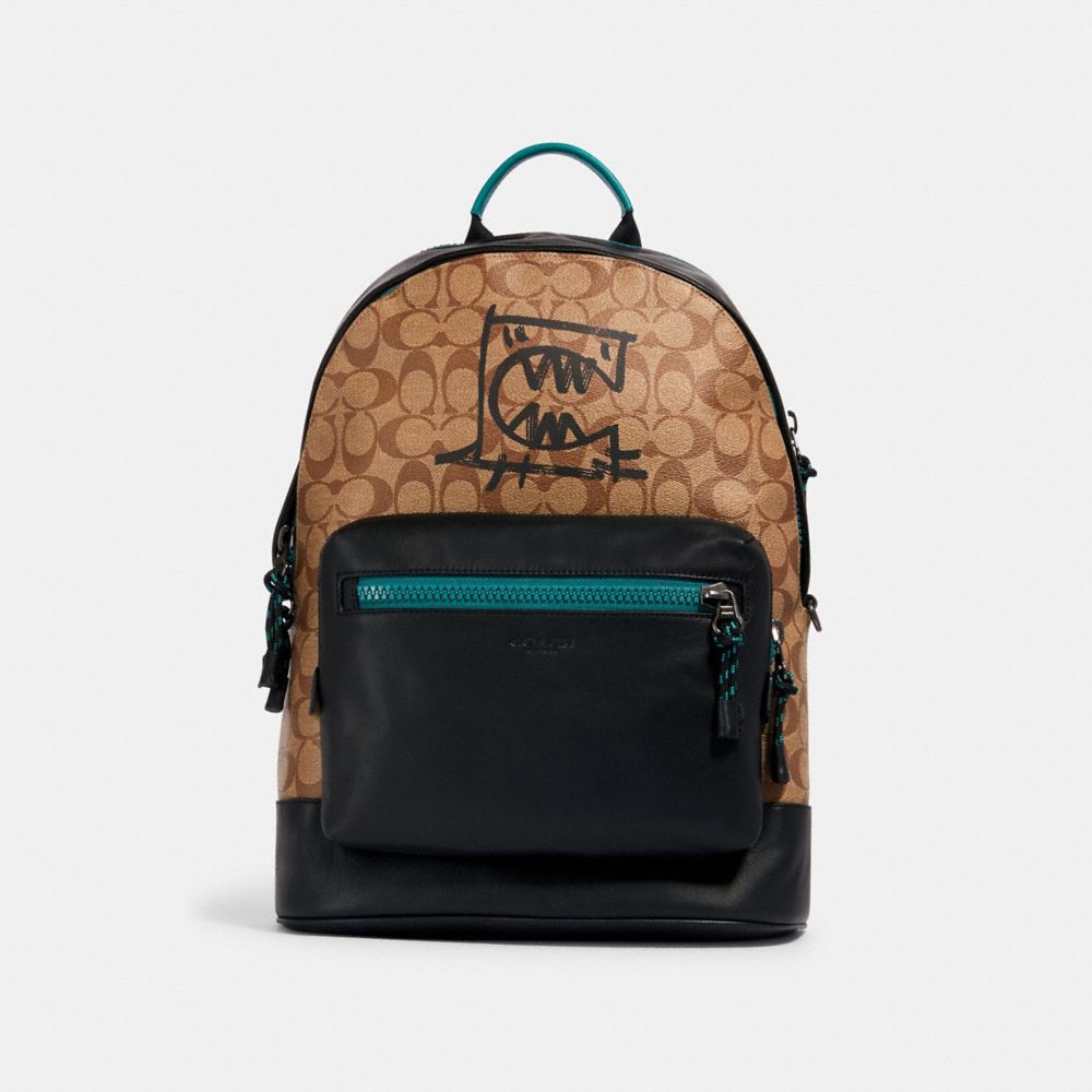 COACH 2523 WEST BACKPACK IN SIGNATURE CANVAS WITH REXY BY GUANG YU QB/KHAKI-MULTI