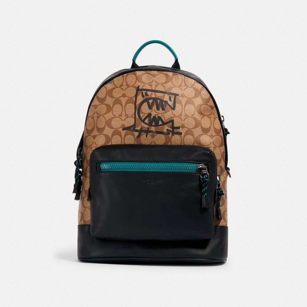 COACH 2523 West Backpack In Signature Canvas With Rexy By Guang Yu QB/KHAKI MULTI