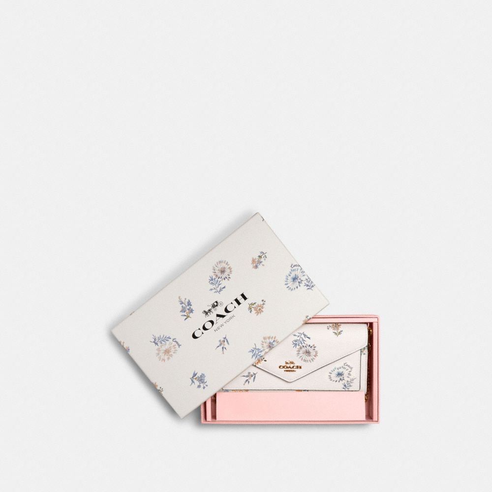 BOXED SLIM ENVELOPE WALLET WITH CHAIN WITH DANDELION FLORAL PRINT - IM/CHALK/ BLUE MULTI - COACH 2528