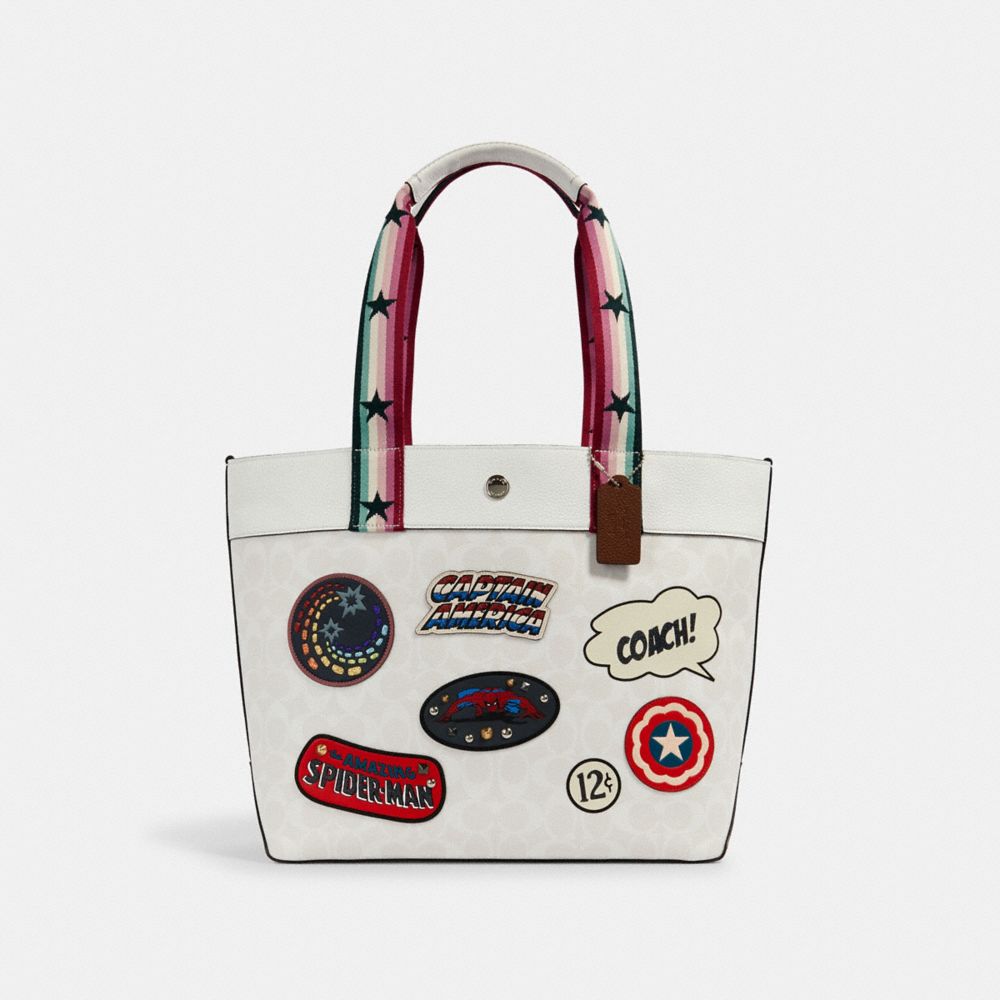 COACH 2539 COACH â”‚ MARVEL JES TOTE IN SIGNATURE CANVAS WITH PATCHES SV/CHALK MULTI