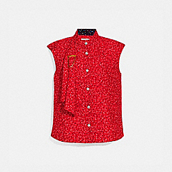 COACH 2556 Sleeveless Dot Print Drape Blouse RED/BLACK