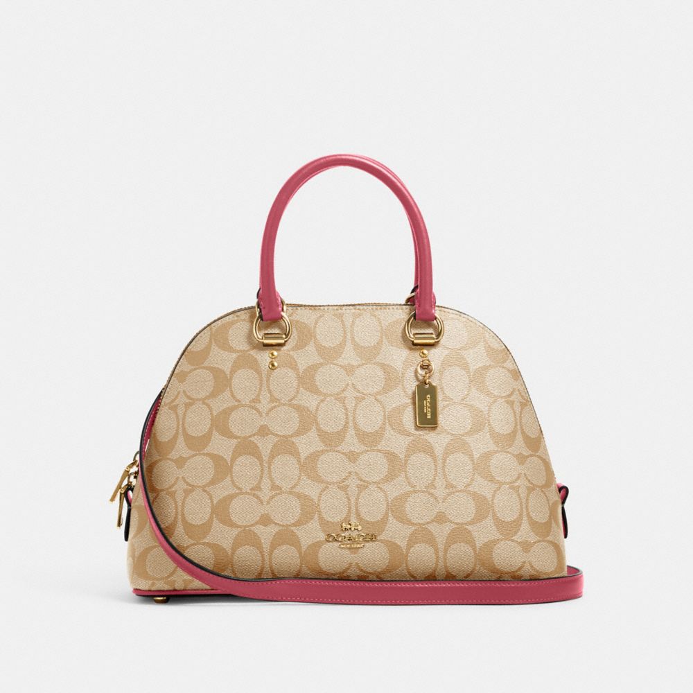 Katy Satchel In Signature Canvas - 2558 - Gold/Light Khaki Rouge