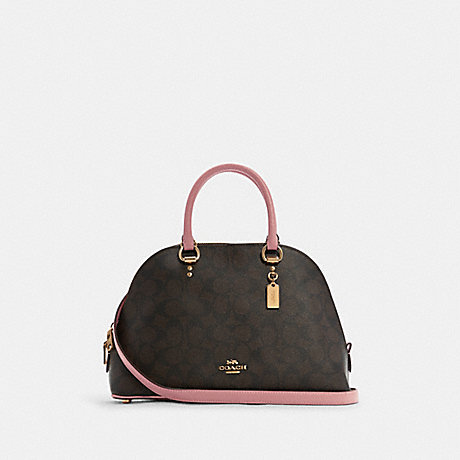 COACH Katy Satchel In Signature Canvas - GOLD/BROWN SHELL PINK - 2558