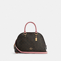 Katy Satchel In Signature Canvas - GOLD/BROWN SHELL PINK - COACH 2558