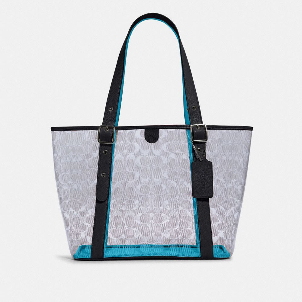 SMALL FERRY TOTE IN SIGNATURE CLEAR CANVAS - 2564 - SV/CLEAR/ MIDNIGHT