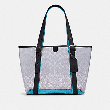COACH SMALL FERRY TOTE IN SIGNATURE CLEAR CANVAS - SV/CLEAR/ MIDNIGHT - 2564