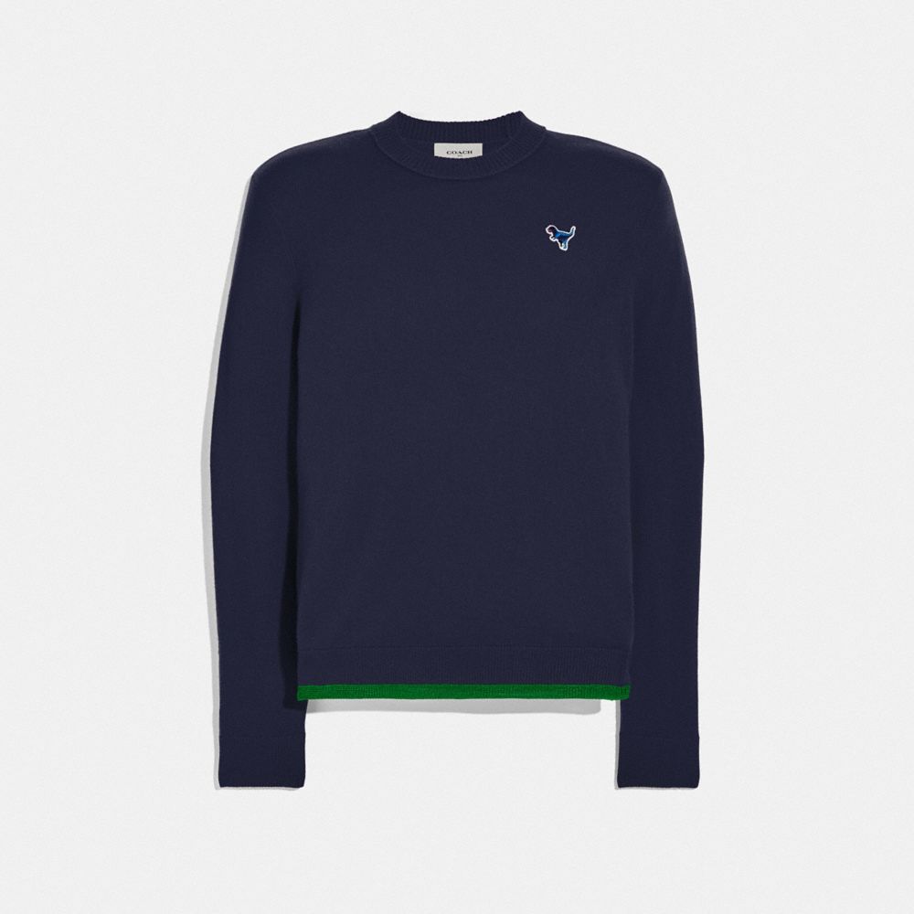 COACH CREWNECK SWEATER WITH REXY PATCH - NAVY - 25760